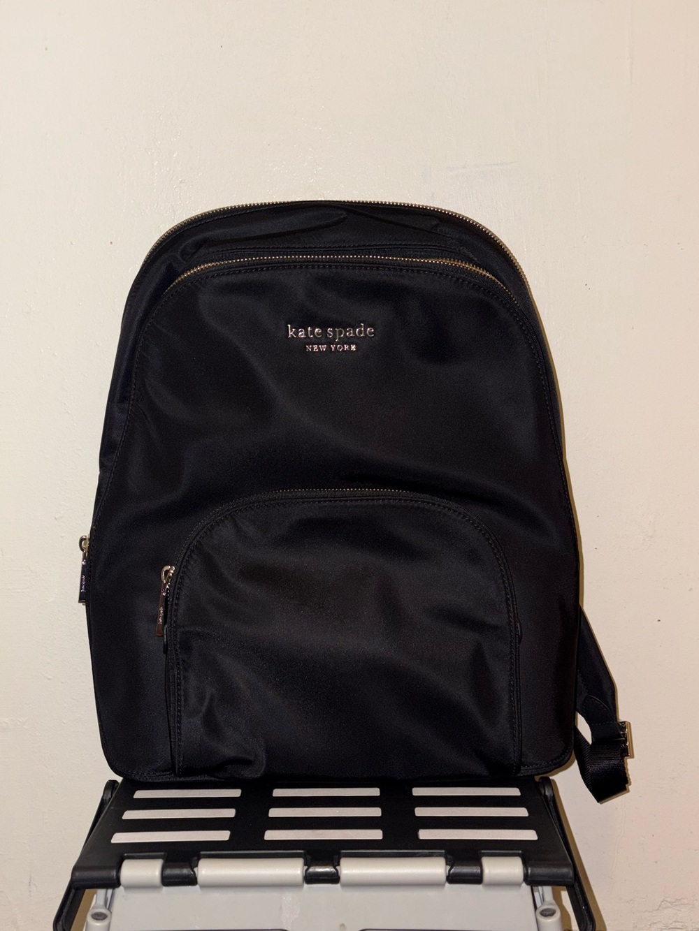 Kate Spade Black Nylon Backpack with Gold Accents